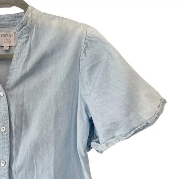 Twelve by Ontwelfth light blue flutter sleeve denim chambray button down shirt - Picture 4 of 6